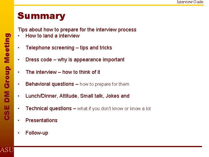 Interview Guide C S E D M Gr o u p M e e