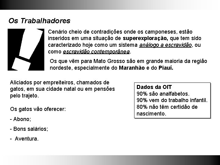 Os Trabalhadores Cenário cheio de contradições onde os camponeses, estão inseridos em uma situação