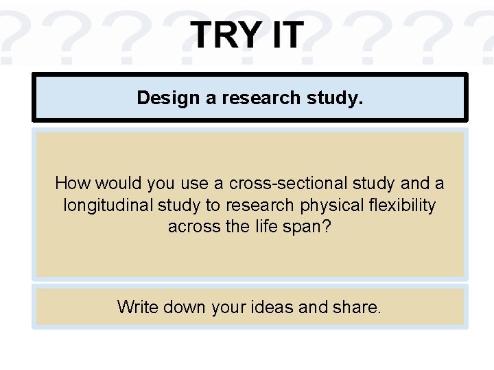 Design a research study. How would you use a cross-sectional study and a longitudinal