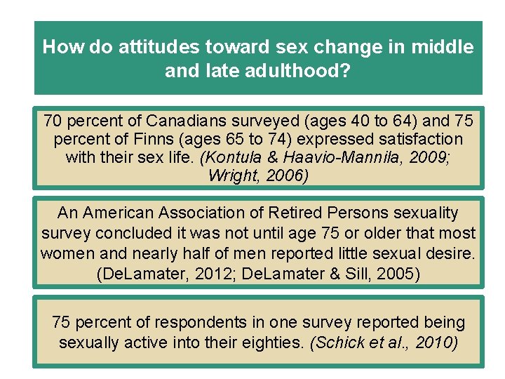 How do attitudes toward sex change in middle and late adulthood? 70 percent of