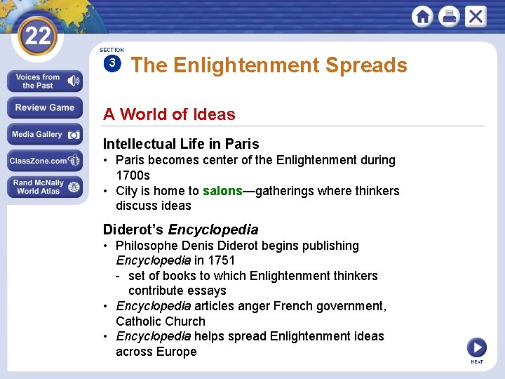 SECTION 3 The Enlightenment Spreads A World of Ideas Intellectual Life in Paris •