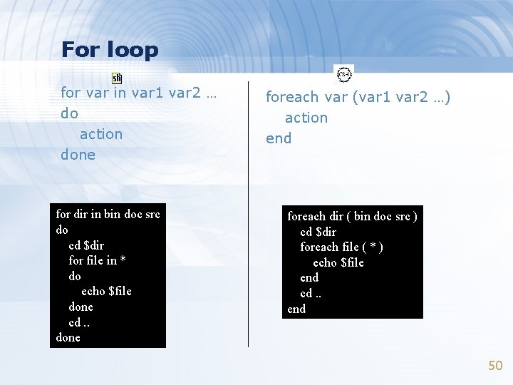 For loop for var in var 1 var 2 … do action done for