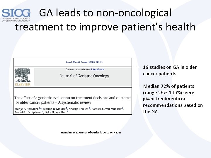 GA leads to non-oncological treatment to improve patient’s health • 19 studies on GA