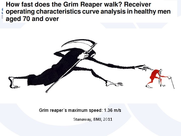 Grim reaper´s maximum speed: 1. 36 m/s Stanaway, BMJ, 2011 