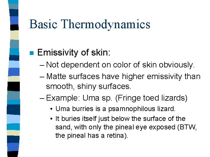 Basic Thermodynamics n Emissivity of skin: – Not dependent on color of skin obviously.