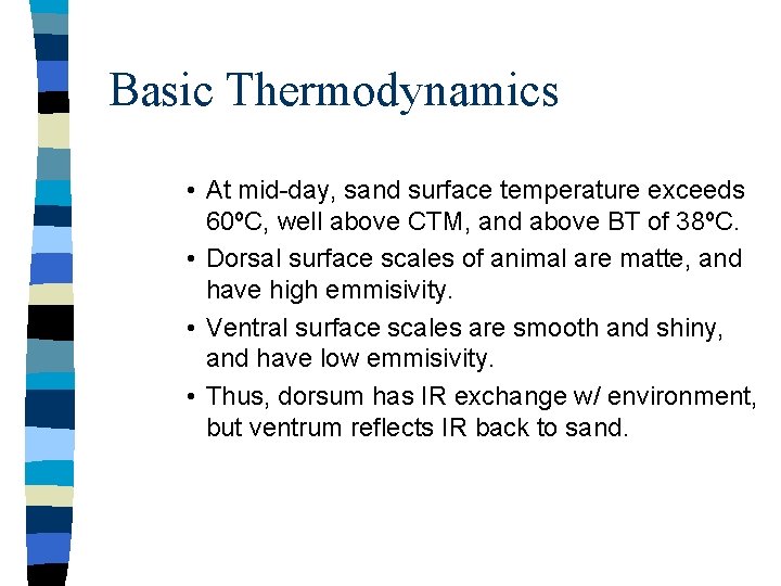 Basic Thermodynamics • At mid-day, sand surface temperature exceeds 60ºC, well above CTM, and