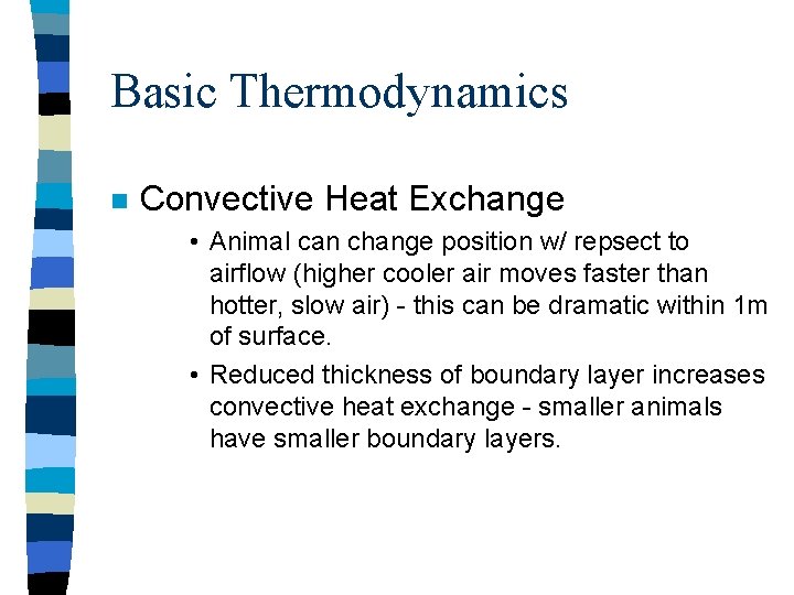 Basic Thermodynamics n Convective Heat Exchange • Animal can change position w/ repsect to