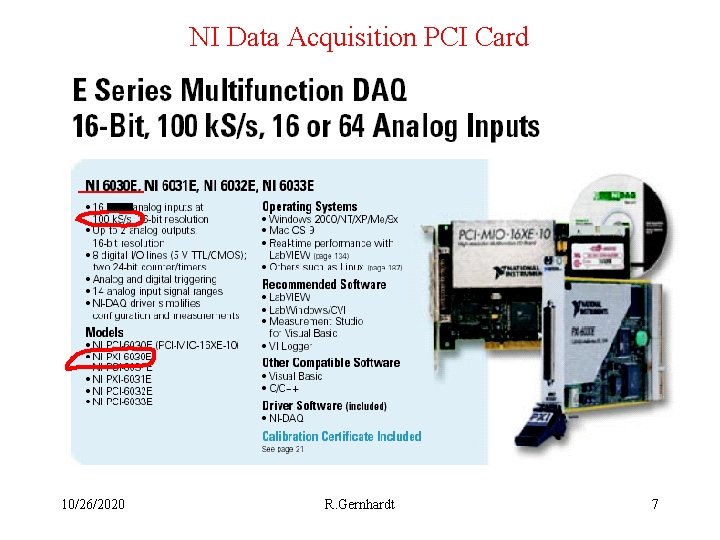 NI Data Acquisition PCI Card 10/26/2020 R. Gernhardt 7 
