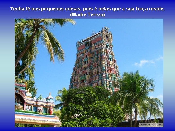 Tenha fé nas pequenas coisas, pois é nelas que a sua força reside. (Madre