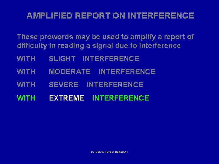 AMPLIFIED REPORT ON INTERFERENCE These prowords may be used to amplify a report of