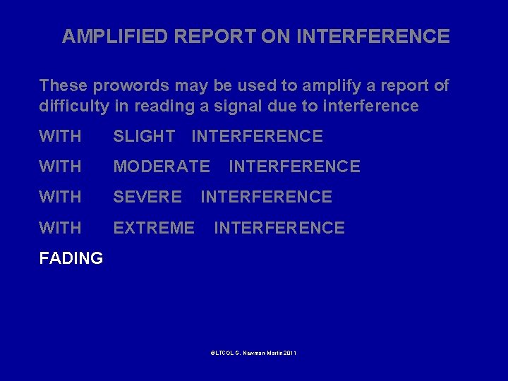 AMPLIFIED REPORT ON INTERFERENCE These prowords may be used to amplify a report of