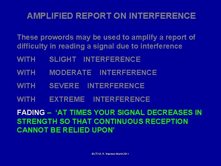 AMPLIFIED REPORT ON INTERFERENCE These prowords may be used to amplify a report of