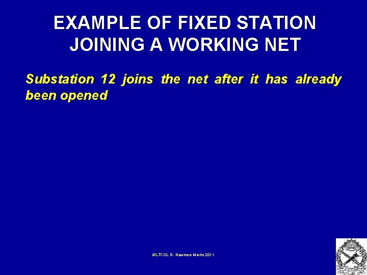 EXAMPLE OF FIXED STATION JOINING A WORKING NET Substation 12 joins the net after