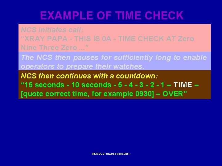 EXAMPLE OF TIME CHECK NCS initiates call: “XRAY PAPA - THIS IS 0 A