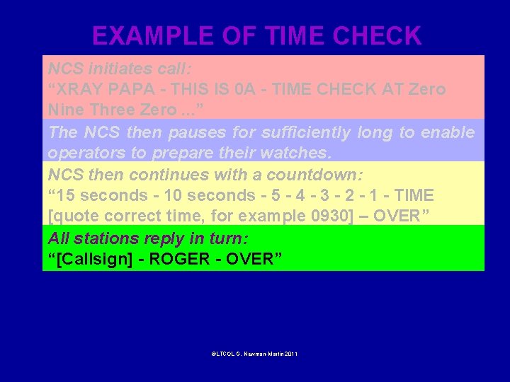 EXAMPLE OF TIME CHECK NCS initiates call: “XRAY PAPA - THIS IS 0 A