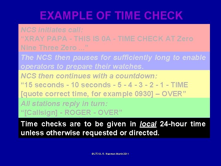 EXAMPLE OF TIME CHECK NCS initiates call: “XRAY PAPA - THIS IS 0 A