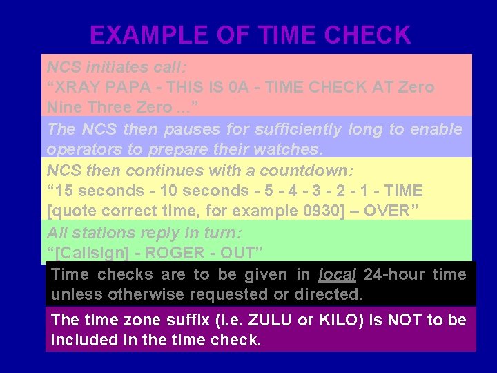 EXAMPLE OF TIME CHECK NCS initiates call: “XRAY PAPA - THIS IS 0 A