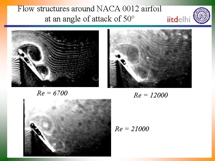 Flow structures around NACA 0012 airfoil at an angle of attack of 50 Re