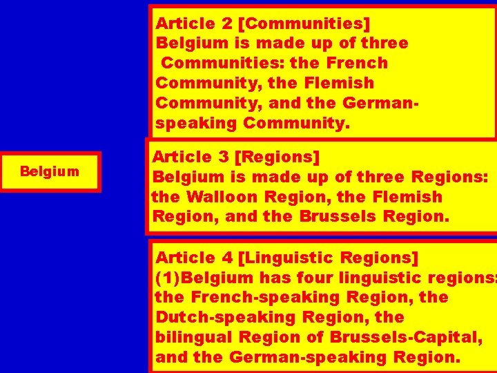 Article 2 [Communities] Belgium is made up of three Communities: the French Community, the