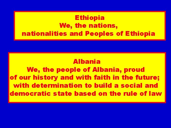 Ethiopia We, the nations, nationalities and Peoples of Ethiopia Albania We, the people of