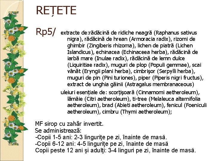 REȚETE Rp 5/ extracte de: rădăcină de ridiche neagră (Raphanus sativus nigra), rădăcină de