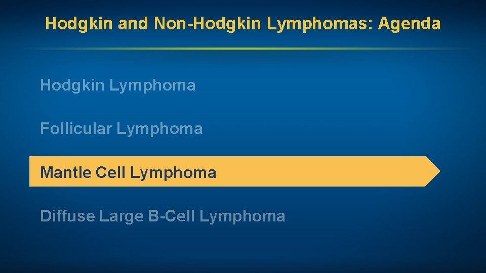 Hodgkin and Non-Hodgkin Lymphomas: Agenda Hodgkin Lymphoma Follicular Lymphoma Mantle Cell Lymphoma Diffuse Large