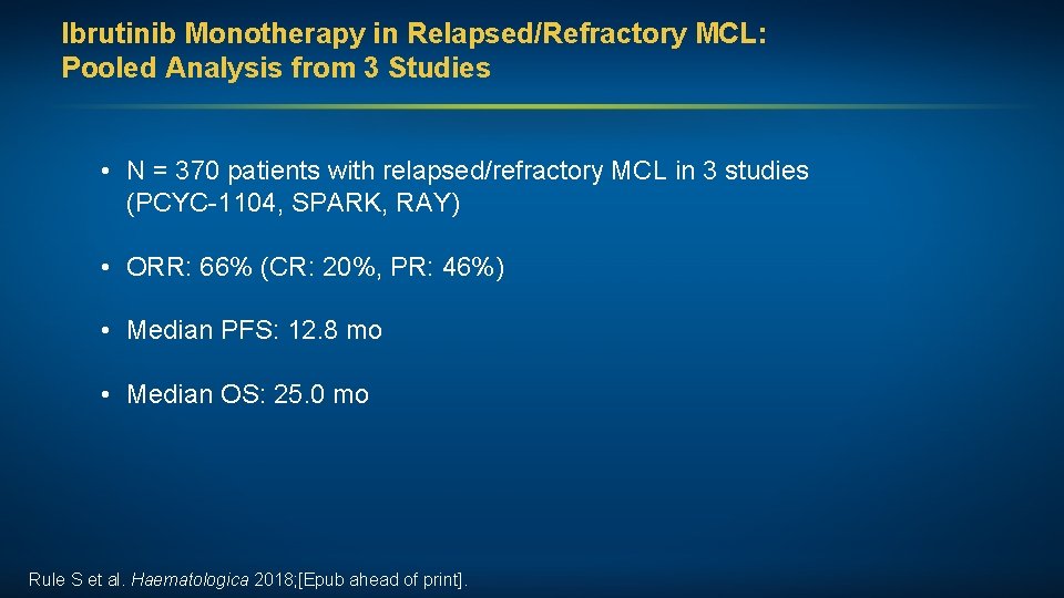 Ibrutinib Monotherapy in Relapsed/Refractory MCL: Pooled Analysis from 3 Studies • N = 370