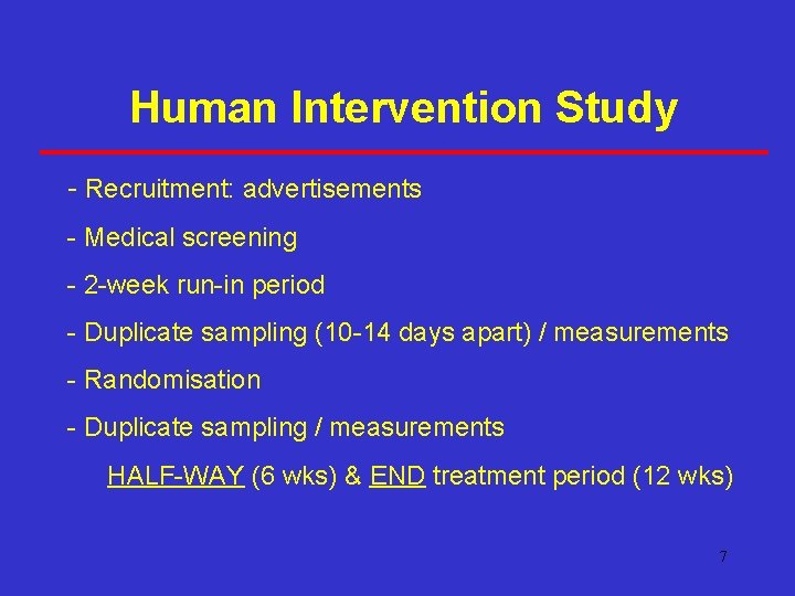Human Intervention Study - Recruitment: advertisements - Medical screening - 2 -week run-in period