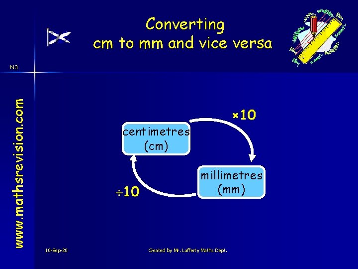 Converting cm to mm and vice versa www. mathsrevision. com N 3 centimetres (cm)