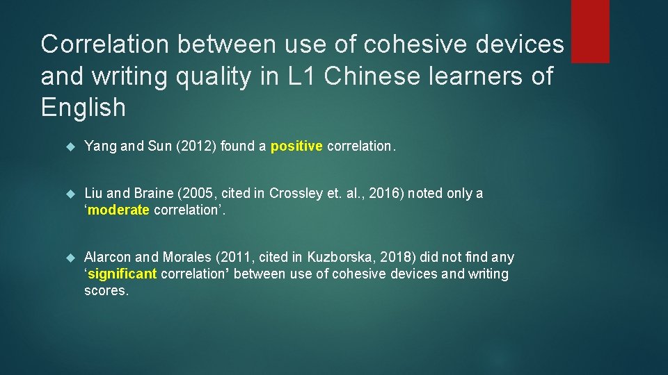 Correlation between use of cohesive devices and writing quality in L 1 Chinese learners