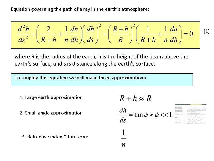 Equation governing the path of a ray in the earth’s atmosphere: (1) where R