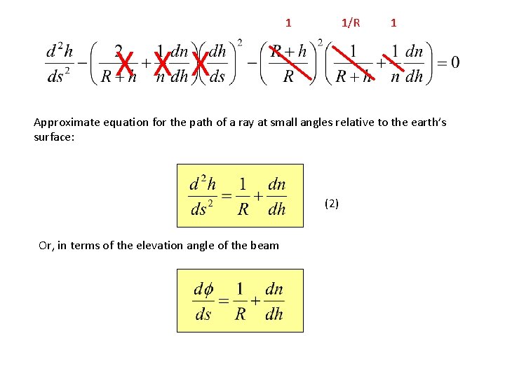 1 1/R 1 X X X Approximate equation for the path of a ray