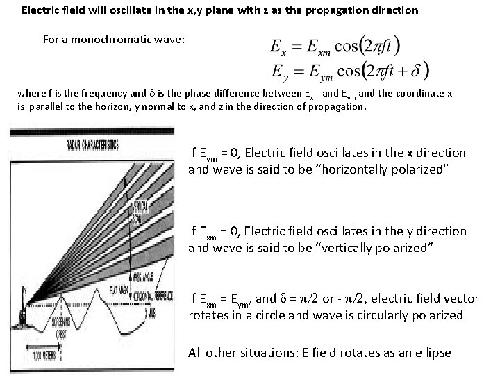 Electric field will oscillate in the x, y plane with z as the propagation