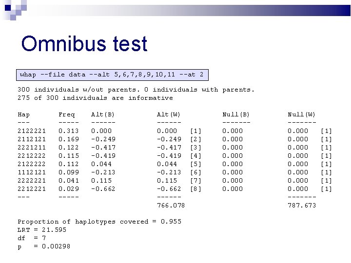 Omnibus test whap --file data --alt 5, 6, 7, 8, 9, 10, 11 --at