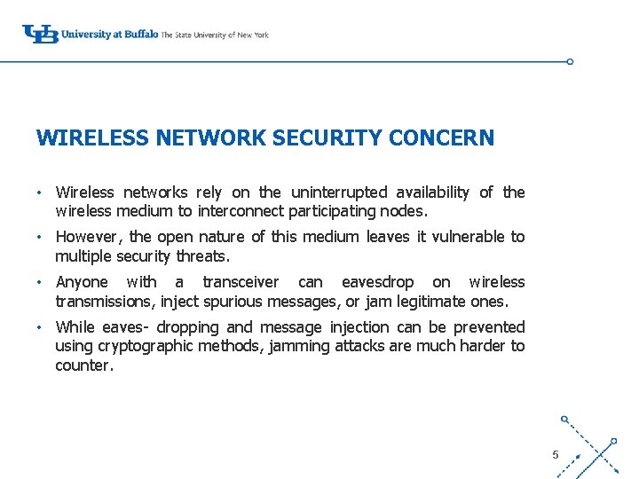 WIRELESS NETWORK SECURITY CONCERN • Wireless networks rely on the uninterrupted availability of the