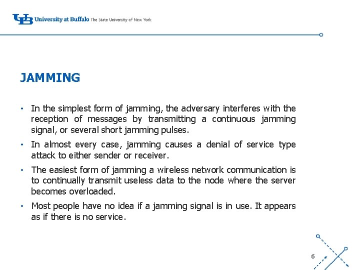 JAMMING • In the simplest form of jamming, the adversary interferes with the reception