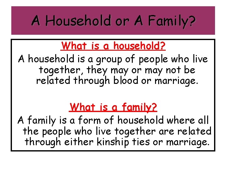 A Household or A Family? What is a household? A household is a group