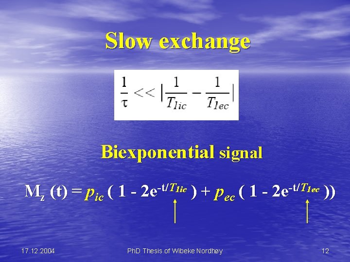Slow exchange Biexponential signal Mz (t) = pic ( 1 - 2 e-t/T 1