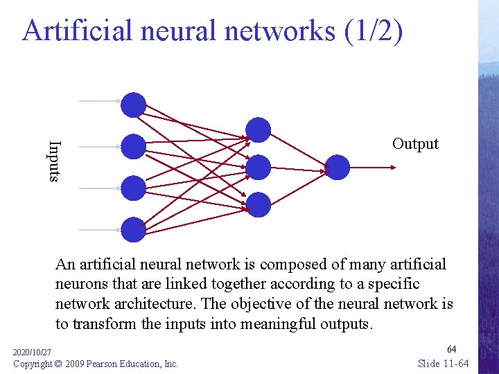 Artificial neural networks (1/2) Inputs Output An artificial neural network is composed of many