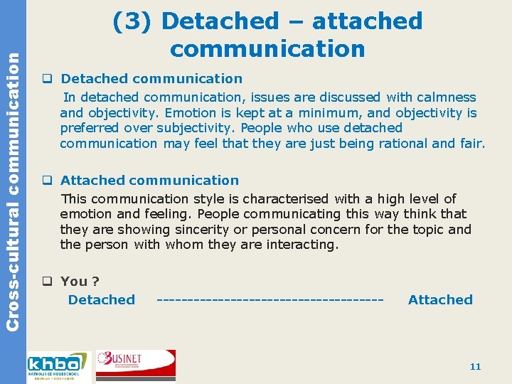 Cross-cultural communication (3) Detached – attached communication q Detached communication In detached communication, issues