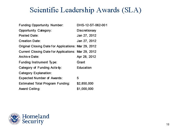 Scientific Leadership Awards (SLA) 18 