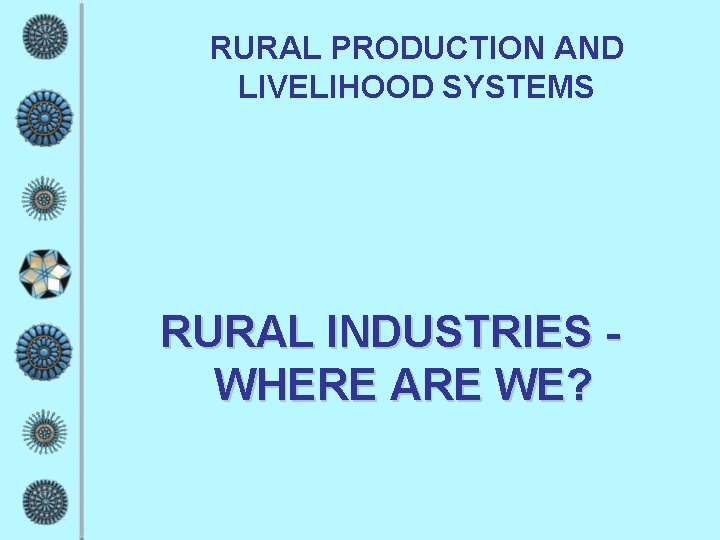 RURAL PRODUCTION AND LIVELIHOOD SYSTEMS RURAL INDUSTRIES WHERE ARE WE? 