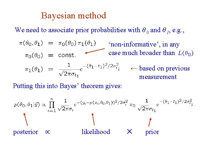 Bayesian method We need to associate prior probabilities with θ 0 and θ 1, Bayesian method We need to associate prior probabilities with θ 0 and θ 1,