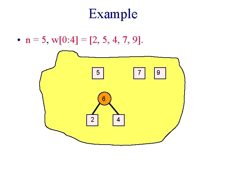 Example • n = 5, w[0: 4] = [2, 5, 4, 7, 9]. 5