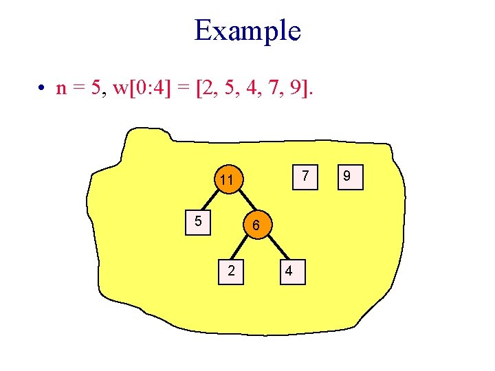 Example • n = 5, w[0: 4] = [2, 5, 4, 7, 9]. 7