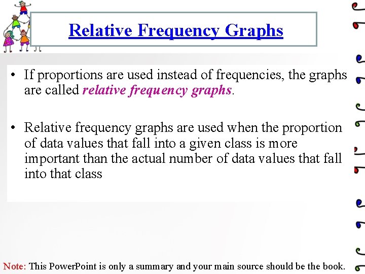 Relative Frequency Graphs • If proportions are used instead of frequencies, the graphs are