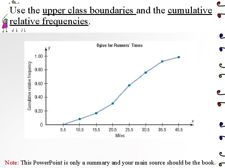 Use the upper class boundaries and the cumulative relative frequencies. Note: This Power. Point