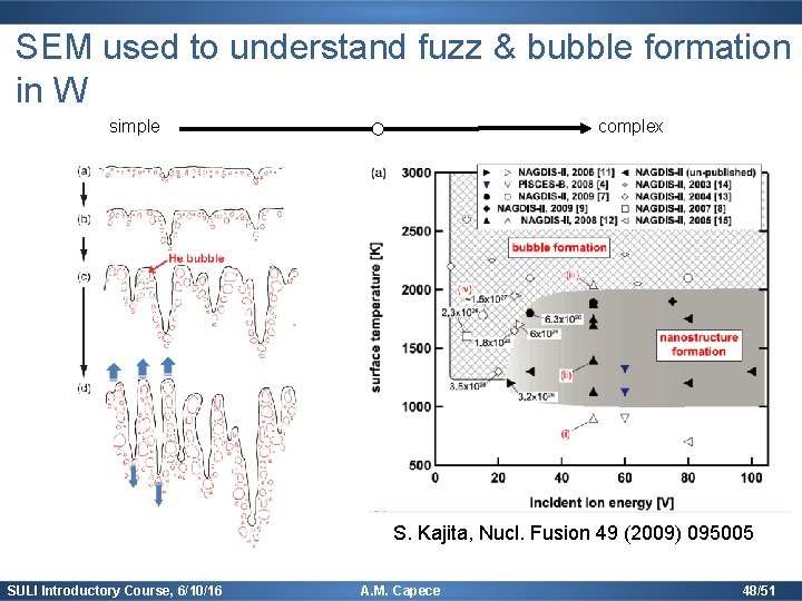 SEM used to understand fuzz & bubble formation in W simple complex S. Kajita,