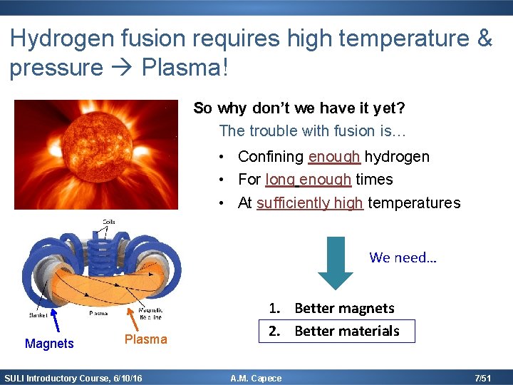 Hydrogen fusion requires high temperature & pressure Plasma! So why don’t we have it