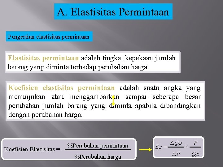 A. Elastisitas Permintaan Pengertian elastisitas permintaan Elastisitas permintaan adalah tingkat kepekaan jumlah barang yang